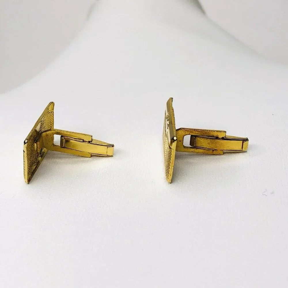 Vintage Men Gold tone Cufflinks Goldtone Classic Wedding Groom Gift Rectangle
